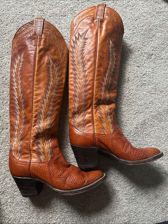 Larry Mahan Shoes - Women's Brown Leather Western Cowboy Boots